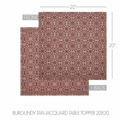 Farmhouse Burgundy Tan Jacquard Table Topper 20x20 - The Primitive Pineapple Collection