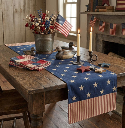 Primitive Colonial Farmhouse Freedom Stars and Stripes Table Runner 14x45"Cotton
