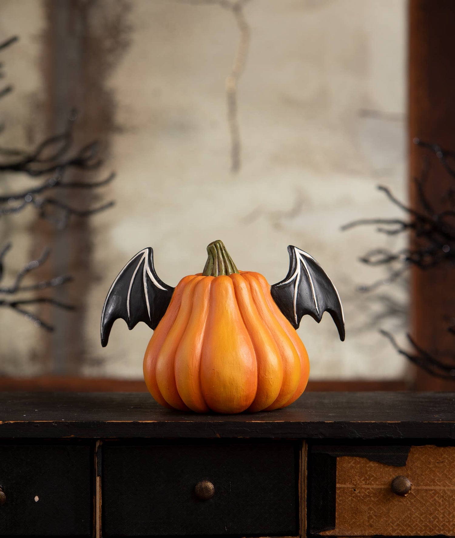 Bethany Lowe Halloween Pumpkin Bat Luminary TF4249 - The Primitive Pineapple Collection