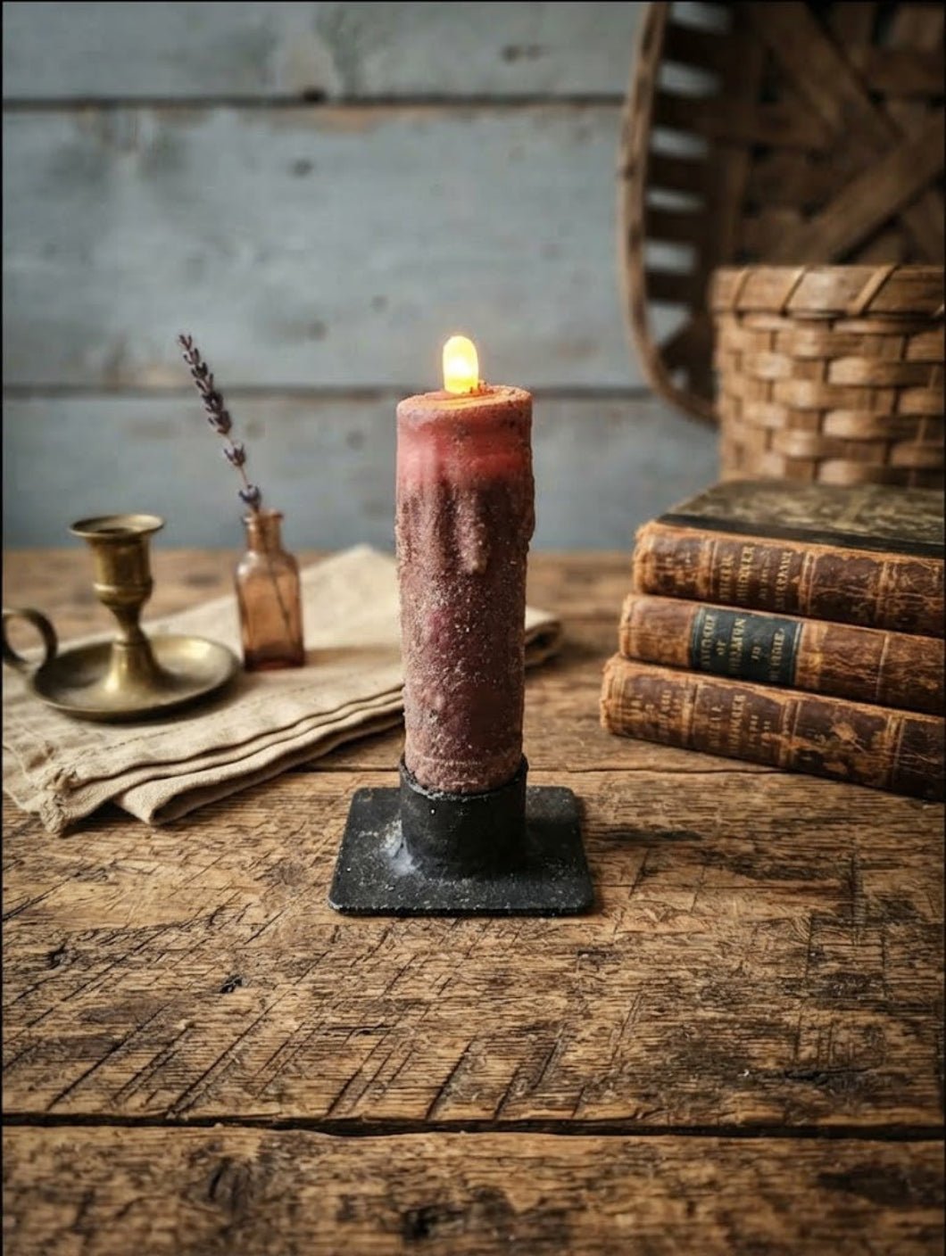 Primitive 4" Brown Flicker Nub LED Timer Taper Candle - The Primitive Pineapple Collection