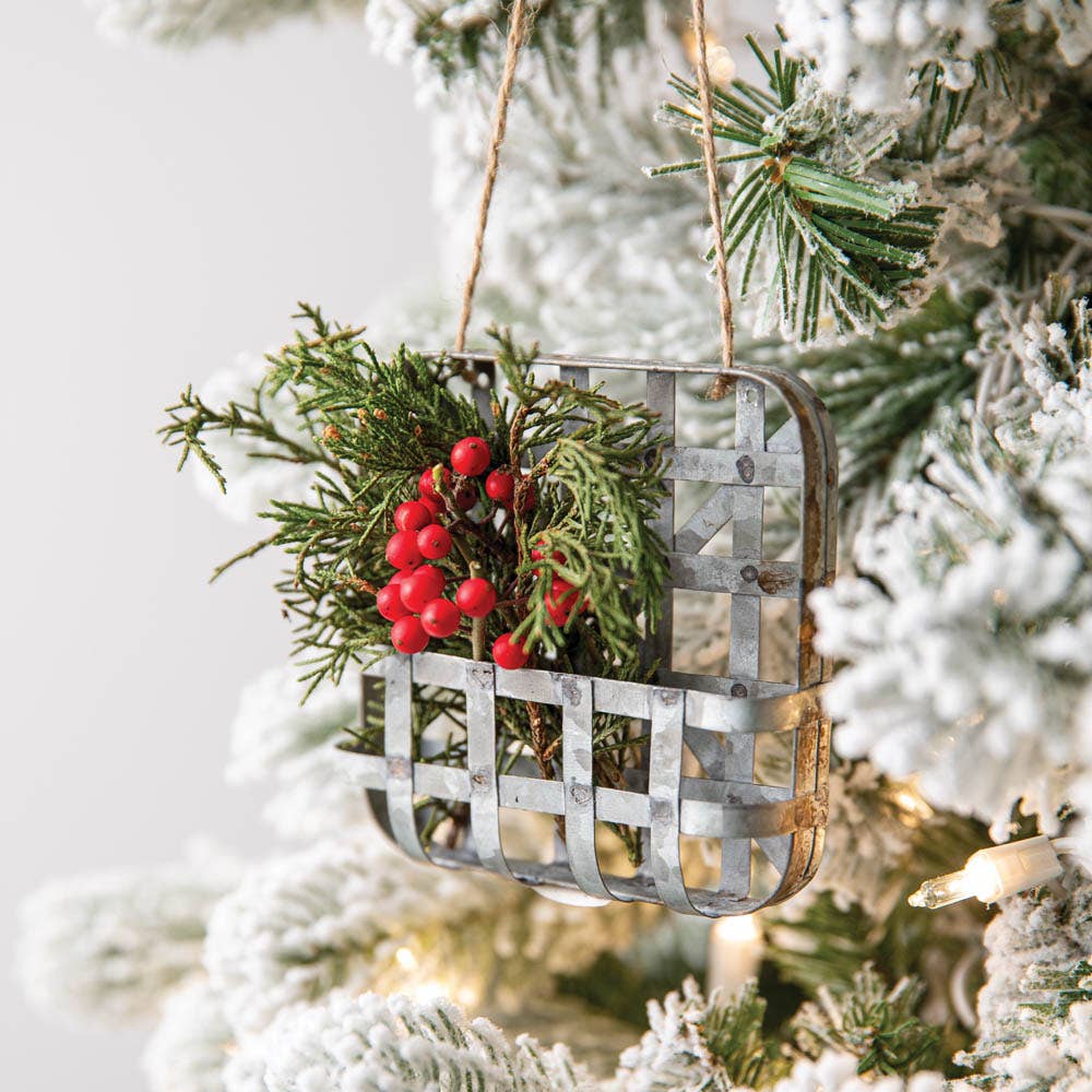 Primitive Christmas Tobacco Basket w/ Greens Ornament - The Primitive Pineapple Collection