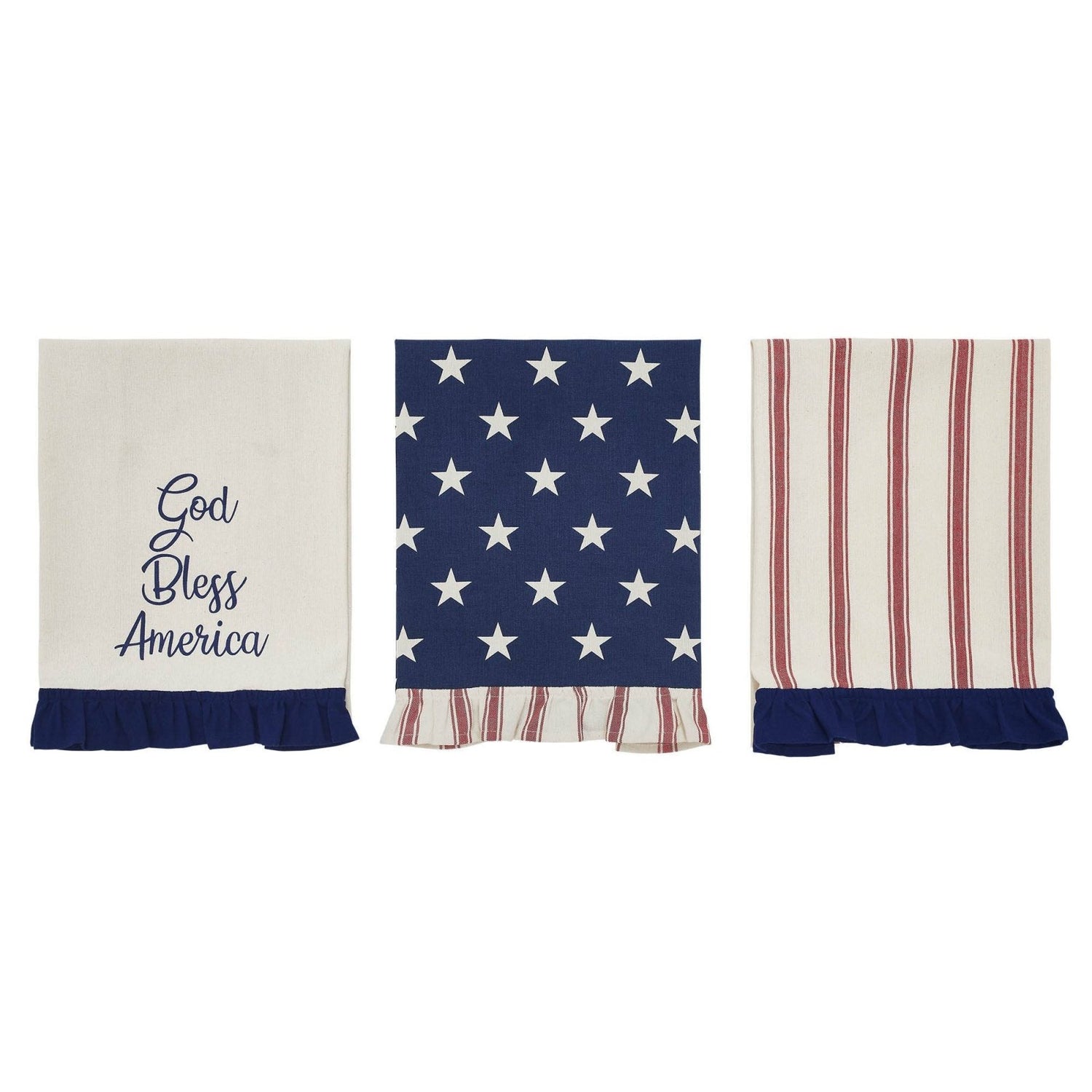 Patriotic Ruffled Tea Towels Set of 3 | Hatteras Stars - The Primitive Pineapple Collection