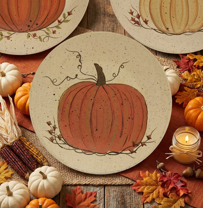 Primitive Fall Halloween White Pumpkins Plate - 3 Asst
