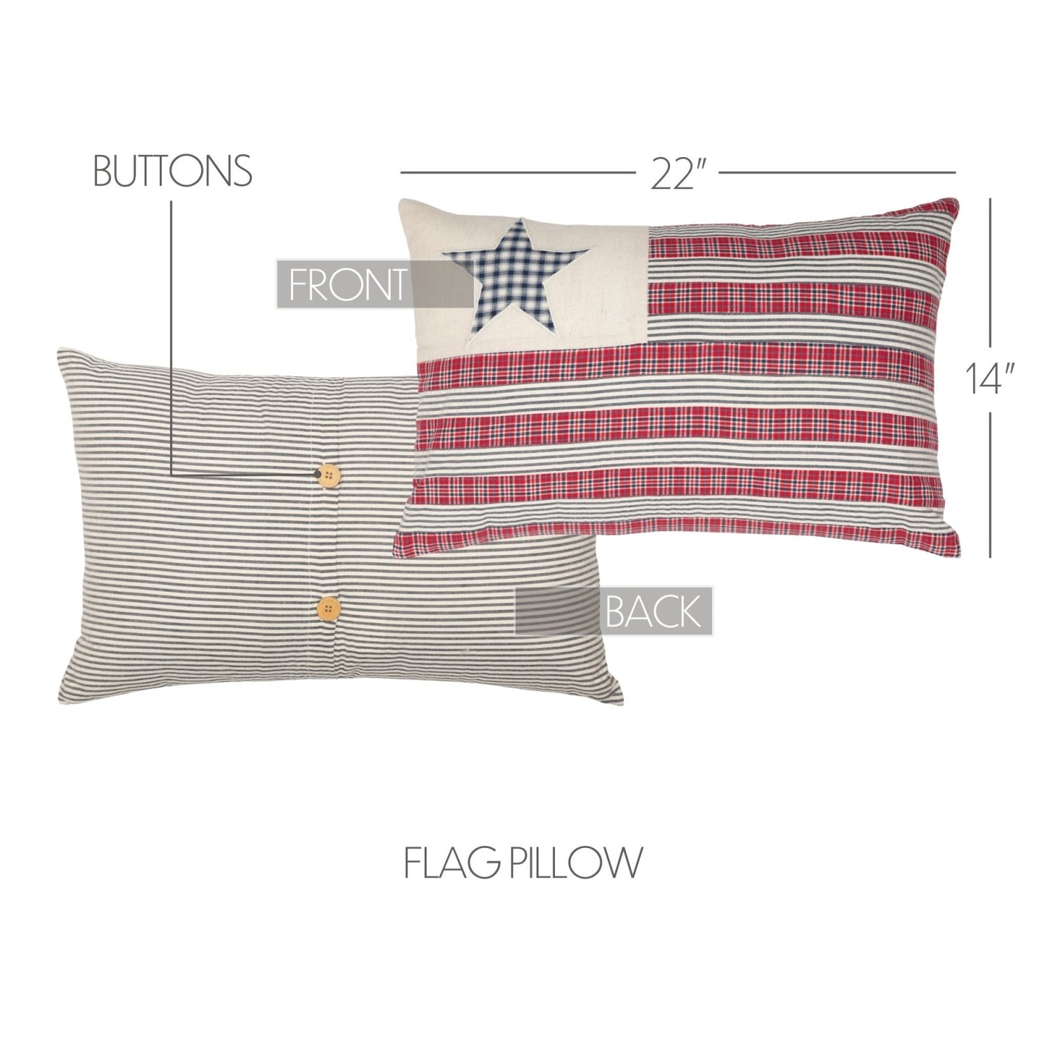 American Hatteras Flag Patchwork Pillow - Primitive Patriotic Farmhouse Decor 14x22 - The Primitive Pineapple Collection