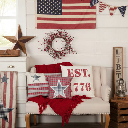American Hatteras Flag Patchwork Pillow - Primitive Patriotic Farmhouse Decor 14x22 - The Primitive Pineapple Collection