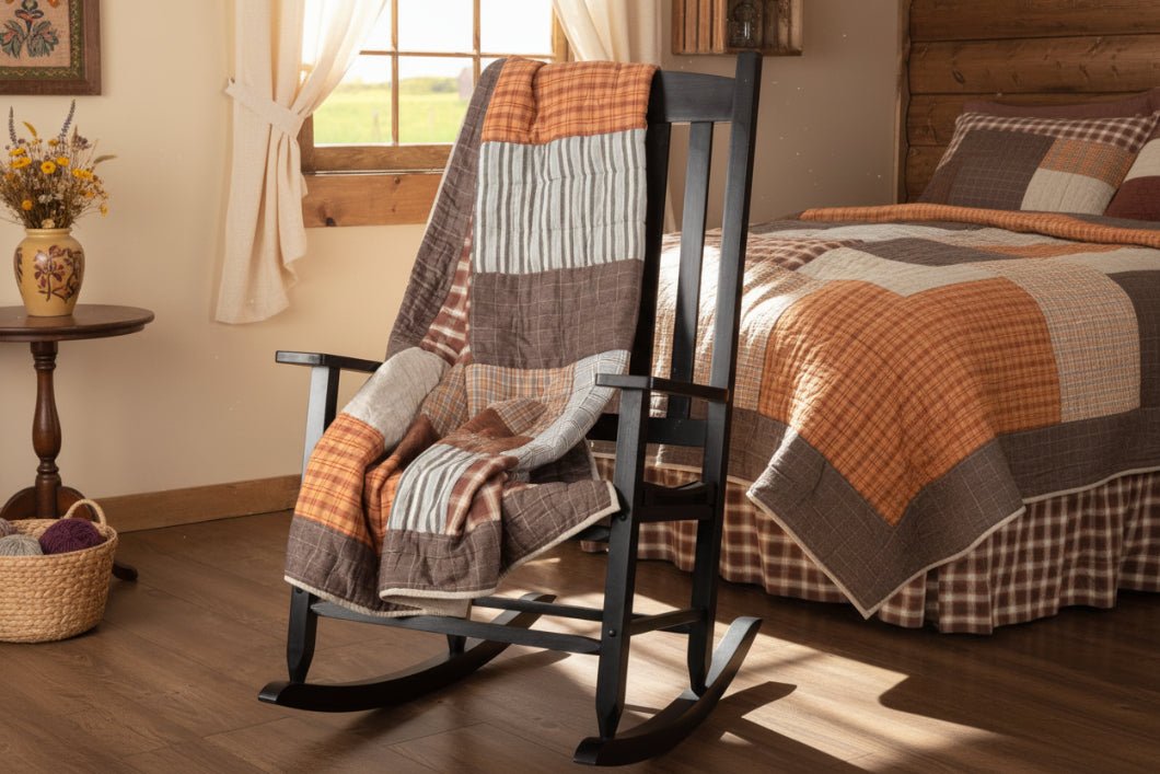 Primitive Farmhouse Earth Tone Block Rory Quilted Throw 60x50 - The Primitive Pineapple Collection