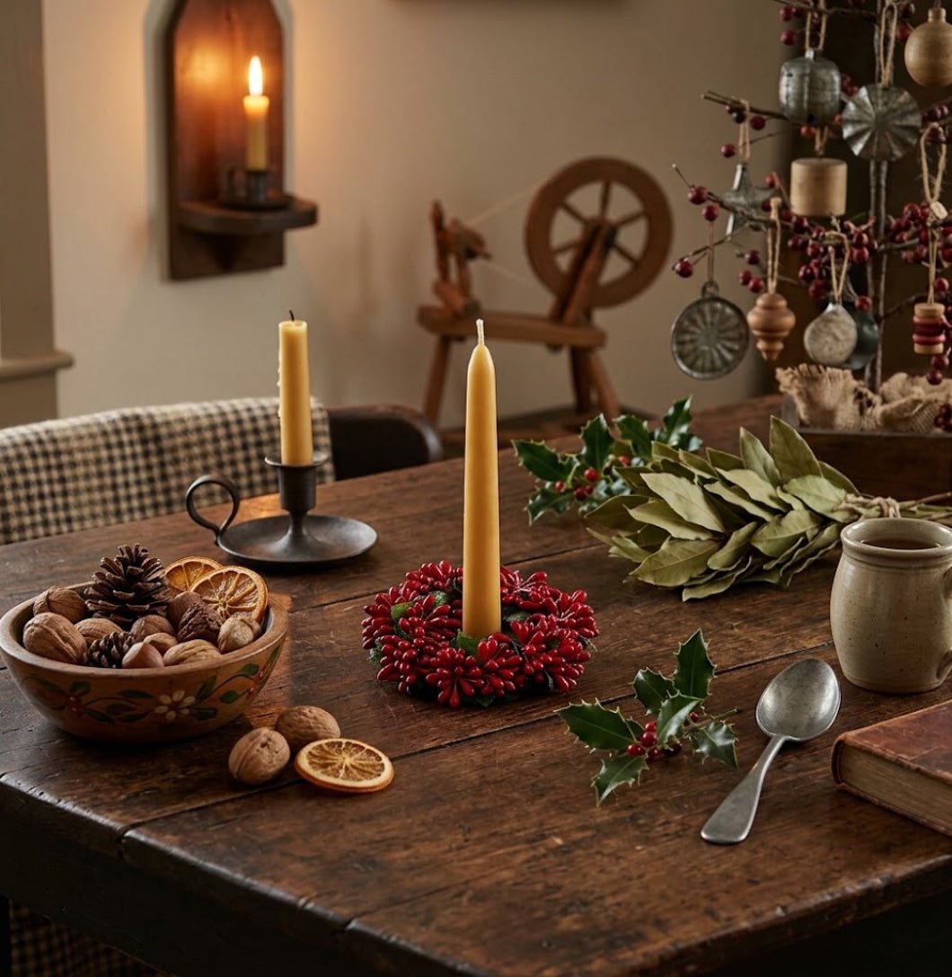 Primitive Christmas Small 1.5" Pip Seed Taper Candle Ring - The Primitive Pineapple Collection