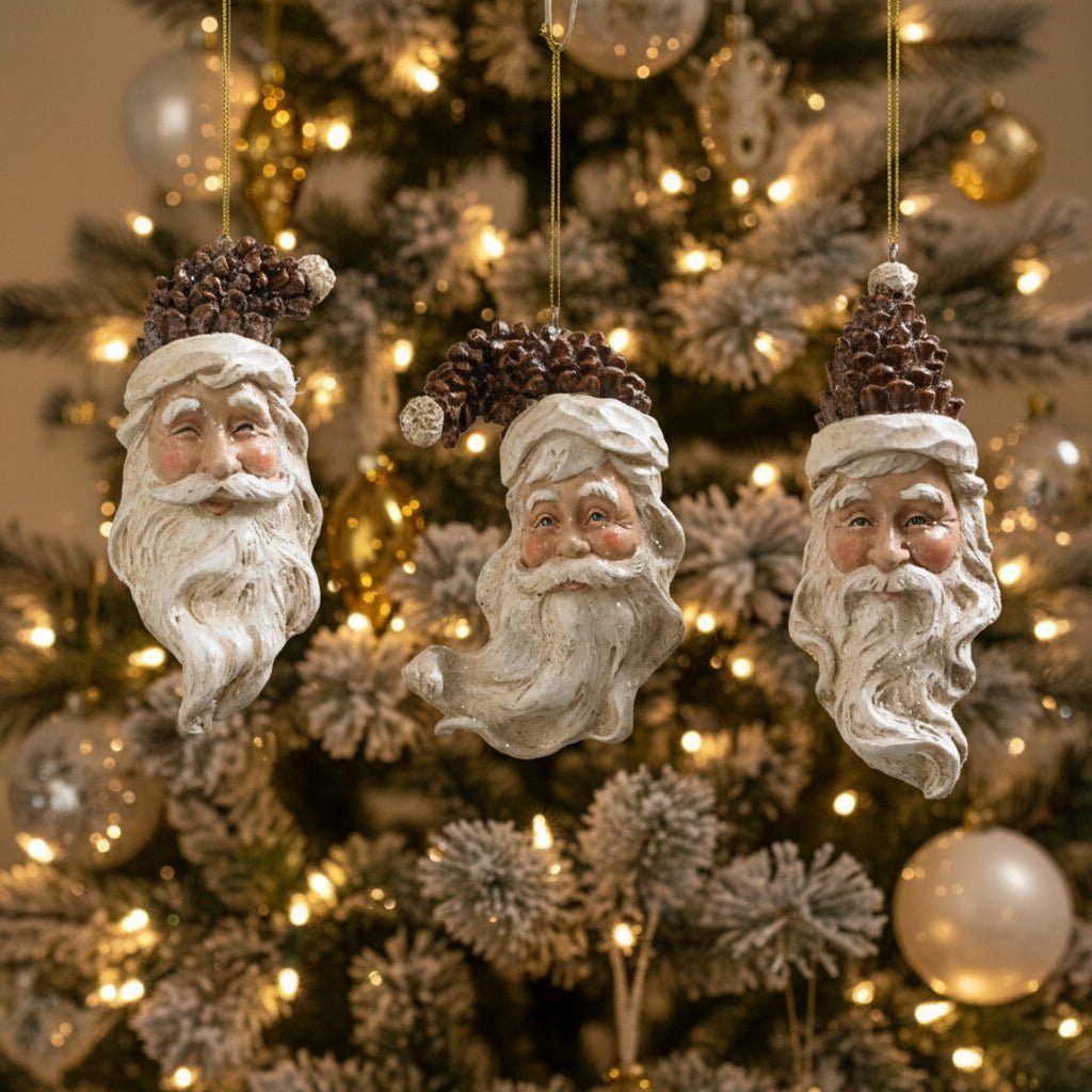 Primitive Vintage Look 3 pc Pinecone Santa Face Ornaments - The Primitive Pineapple Collection