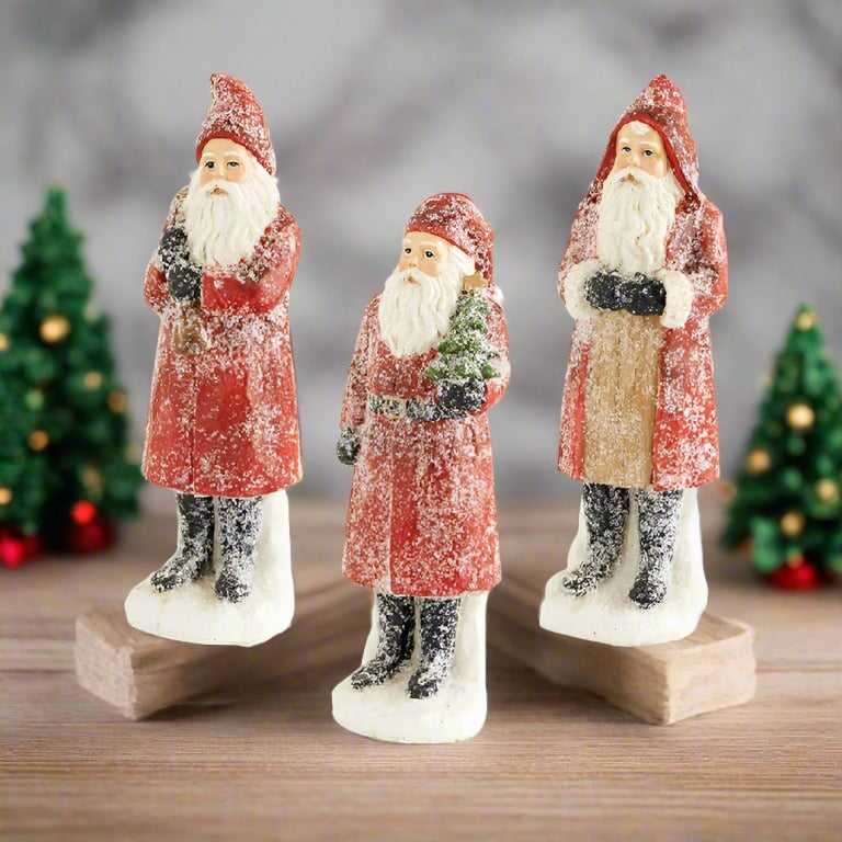 Primitive Vintage Look Christmas 8&quot; Resin Sugared Santa Figurine 3 Styles