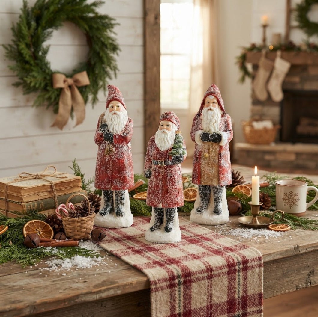 Primitive Vintage Look Christmas 8" Resin Sugared Santa Figurine 3 Styles - The Primitive Pineapple Collection