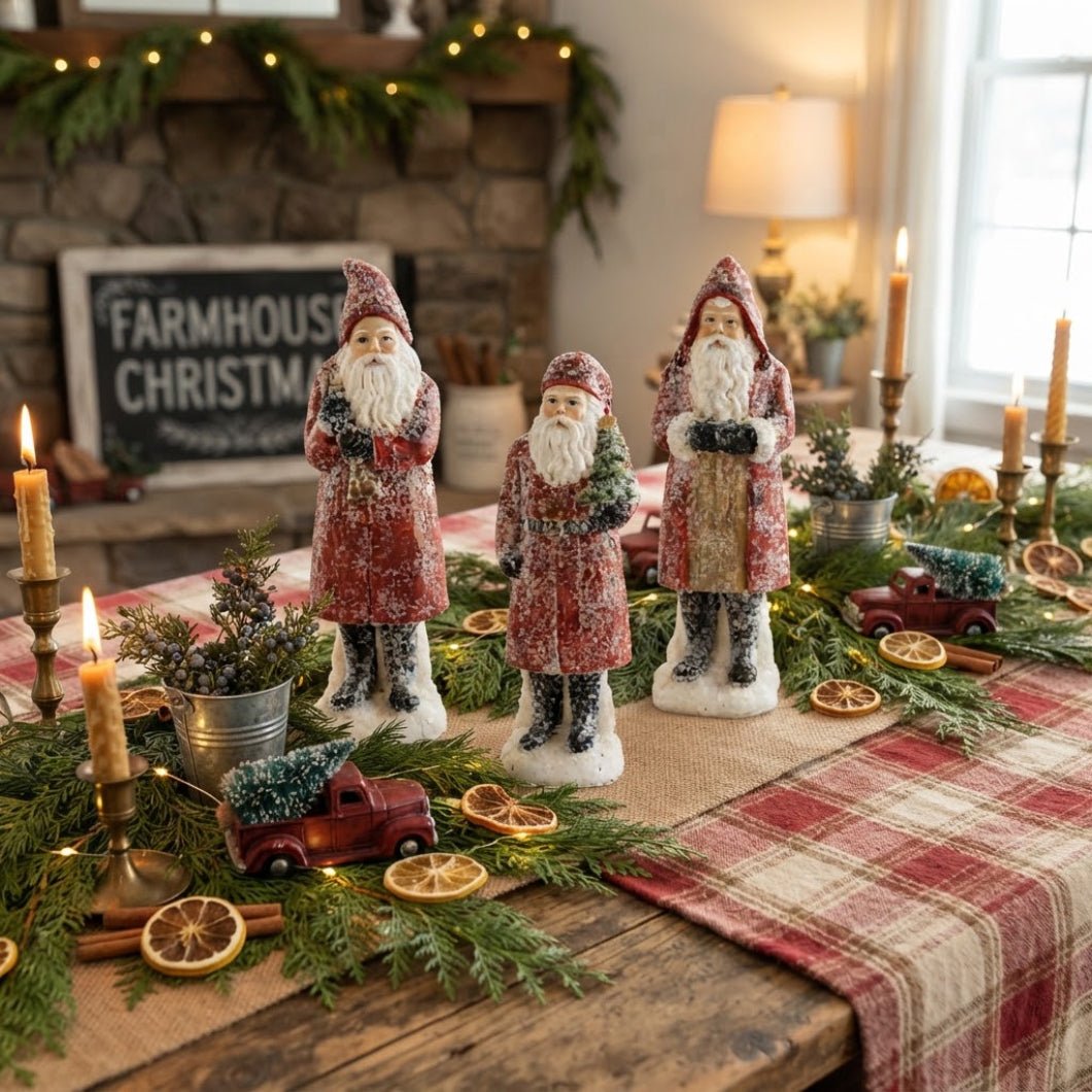 Primitive Vintage Look Christmas 8" Resin Sugared Santa Figurine 3 Styles - The Primitive Pineapple Collection