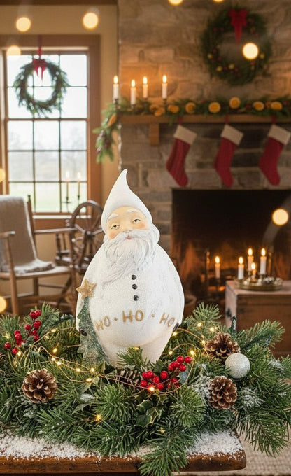 Primitive Christmas Folk Art Glitter White Santa 12.5&quot; 2 styles - The Primitive Pineapple Collection