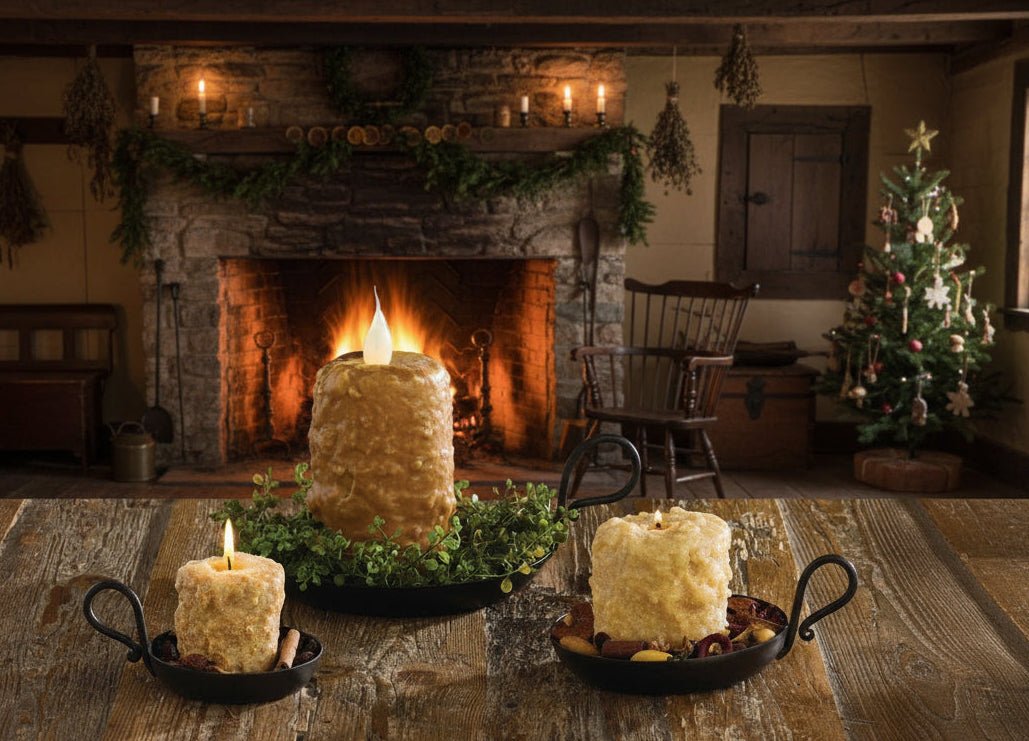 Primitive Country Rustic Wrought Iron Candle Pan With Handle 7.5&quot; - The Primitive Pineapple Collection