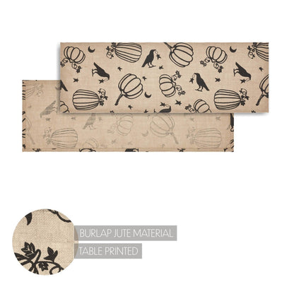Primitive Fall Halloween Raven Harvest Burlap Jute Runner 12&quot; x 36&quot; - The Primitive Pineapple Collection