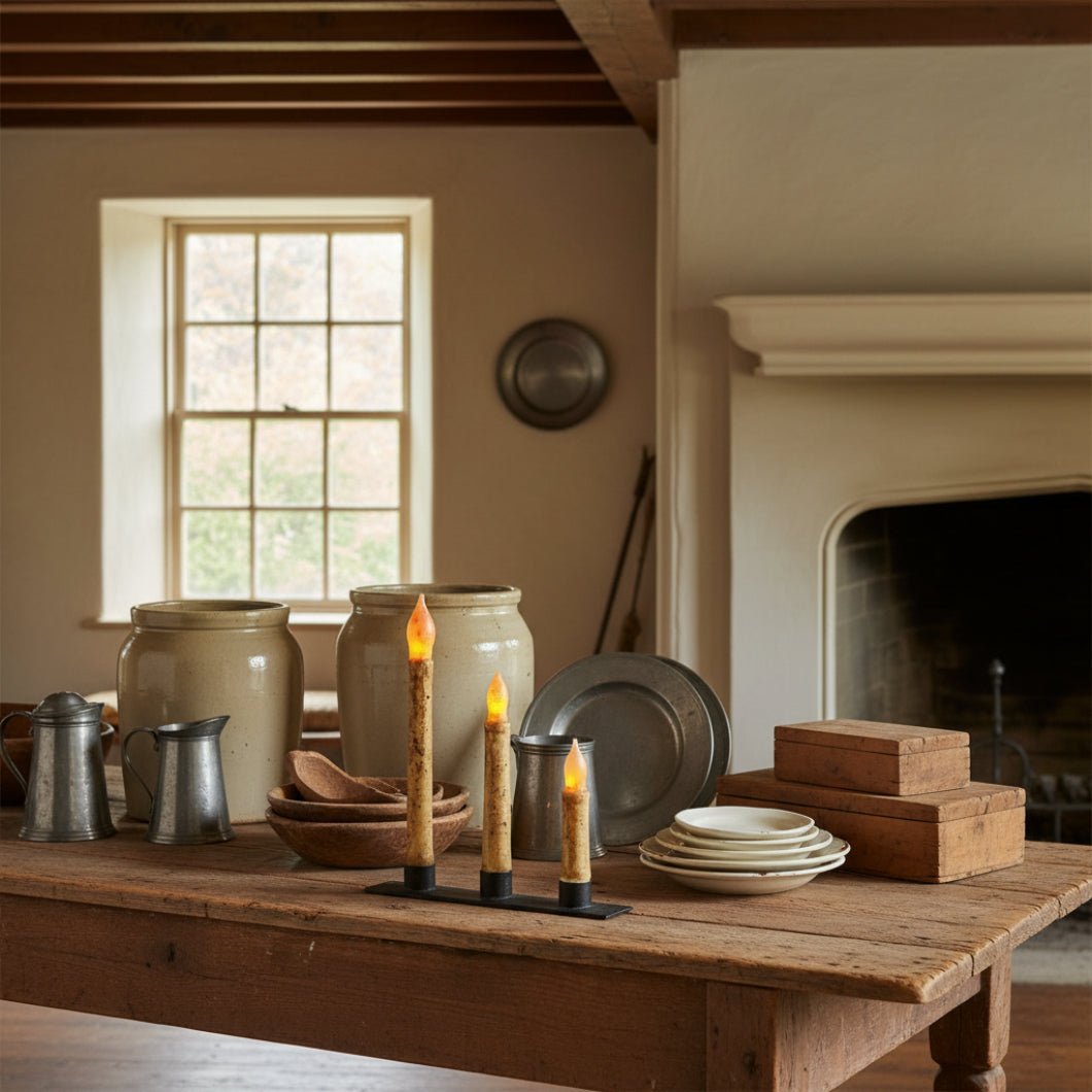 Primitive Black Iron Taper Candle Holder for 3 Candles - The Primitive Pineapple Collection