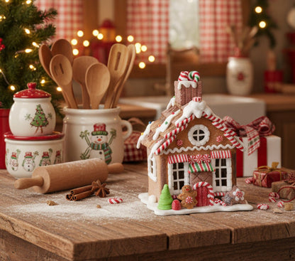 Christmas Resin Glittered LED Gingerbread Houses w/Timer 2 Styles - The Primitive Pineapple Collection