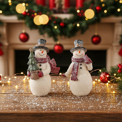 Primitive Christmas 4.25 Inch Glittered Resin Vintage Snowmen Ornaments 2 Styles - The Primitive Pineapple Collection