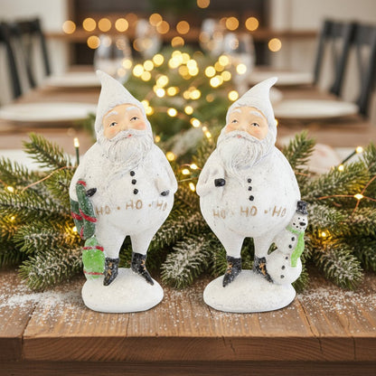 Primitive Folk Art Glitter White Santa 6.5&quot; Inch 2 styles - The Primitive Pineapple Collection