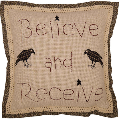 Primitive Farmhouse Kettle Grove Believe and Receive Pillow 12x12 - The Primitive Pineapple Collection