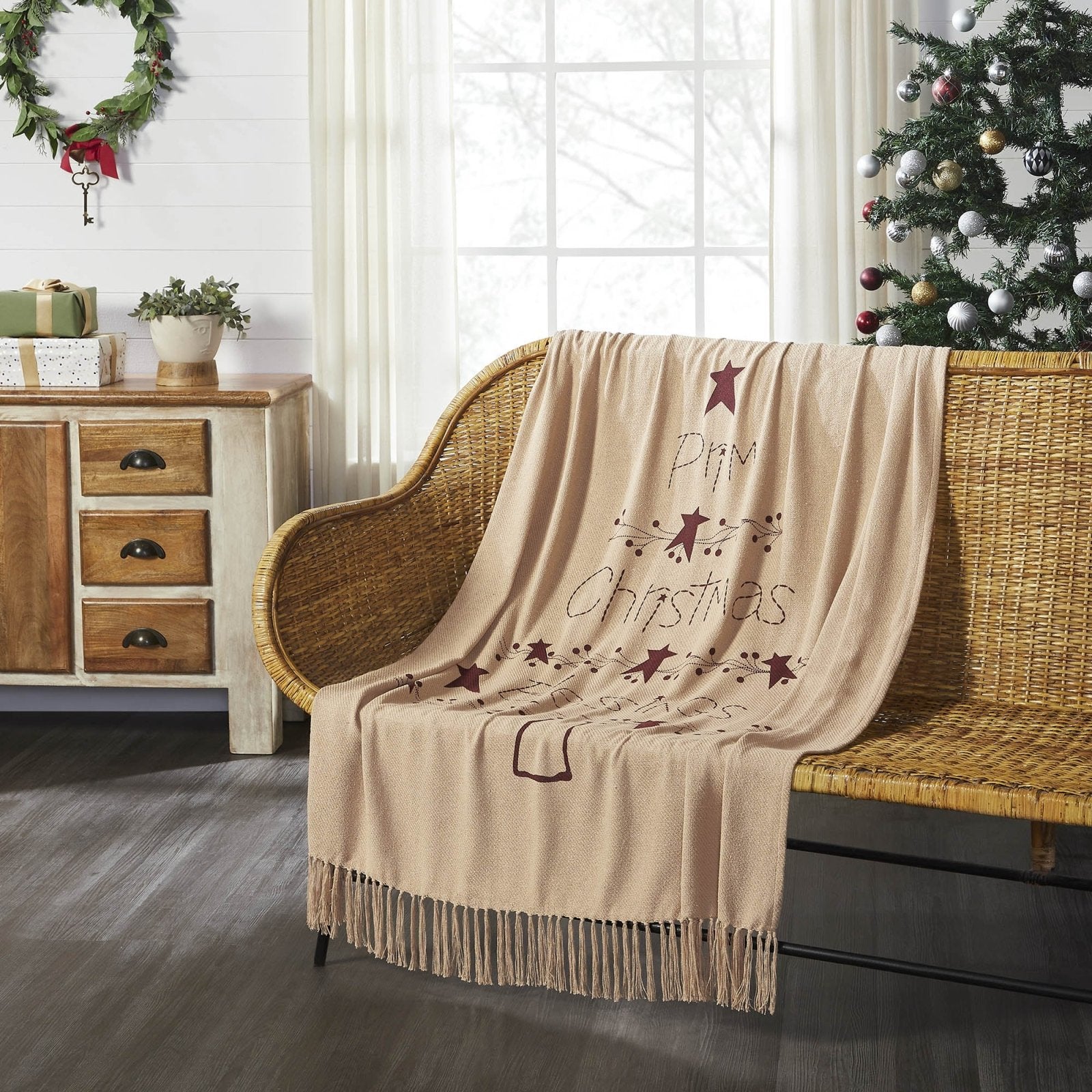 Primitive Christmas Gable Prim Christmas Blessings Woven Throw 50x60 - The Primitive Pineapple Collection