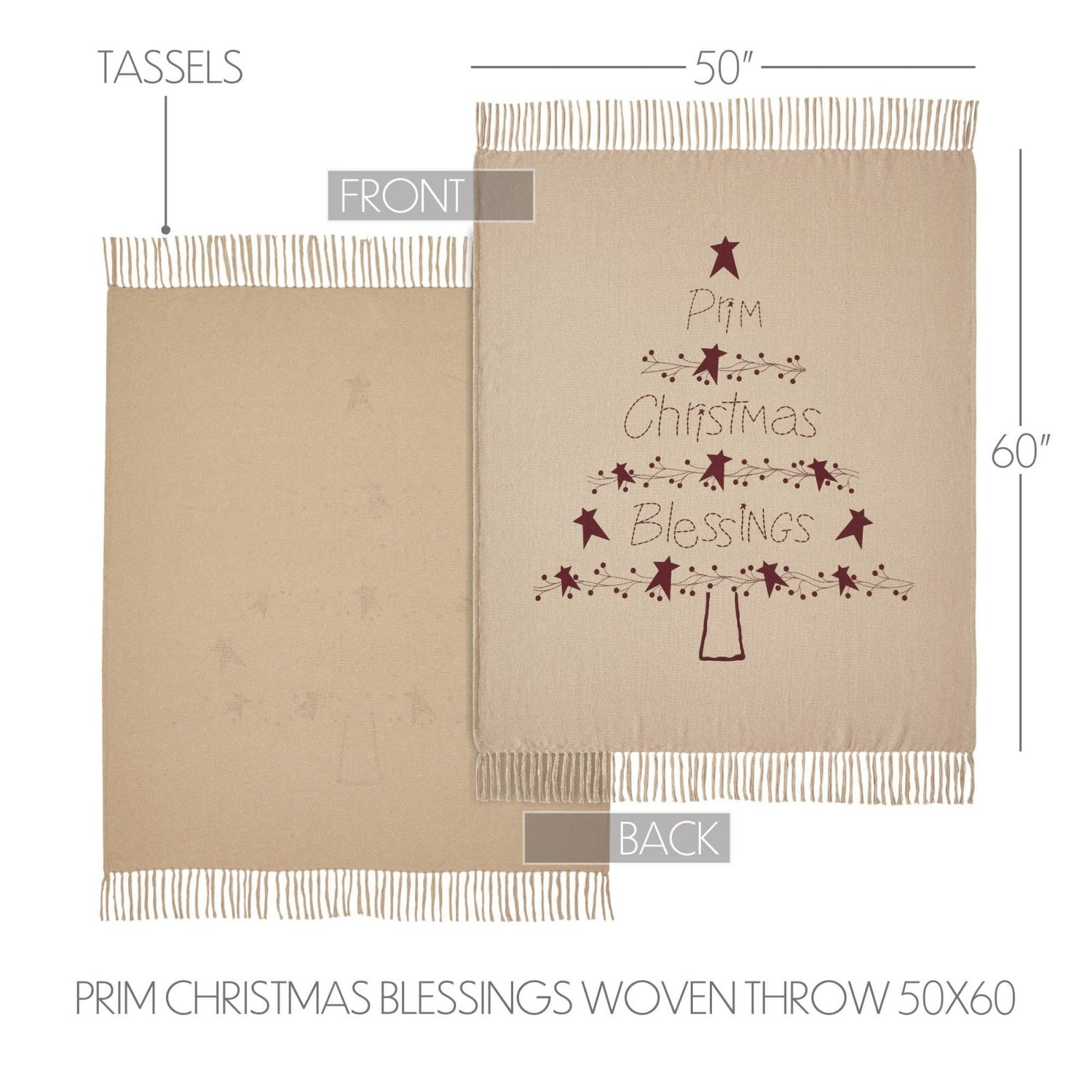 Primitive Christmas Gable Prim Christmas Blessings Woven Throw 50x60 - The Primitive Pineapple Collection