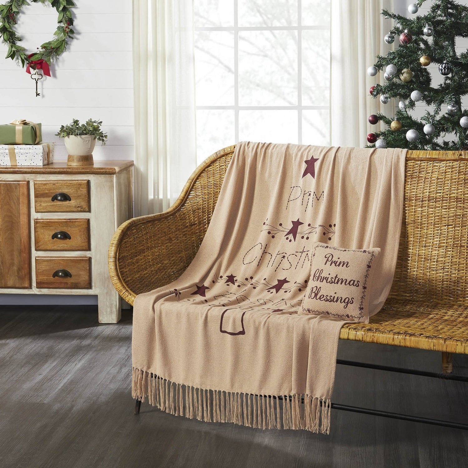 Primitive Christmas Gable Prim Christmas Blessings Woven Throw 50x60 - The Primitive Pineapple Collection