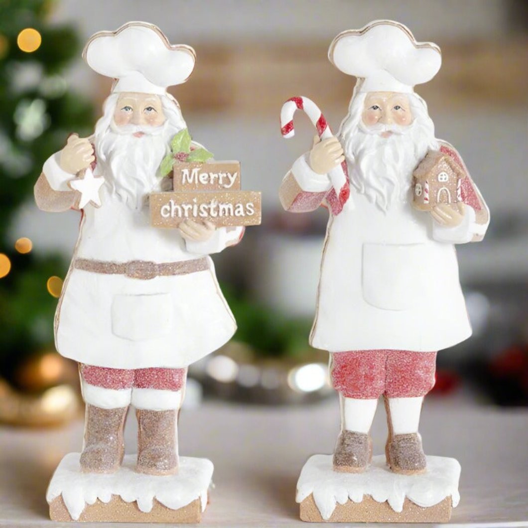 Vintage look Christmas Sugared Chef Santas w/ Gingerbread Cookies 2 Styles