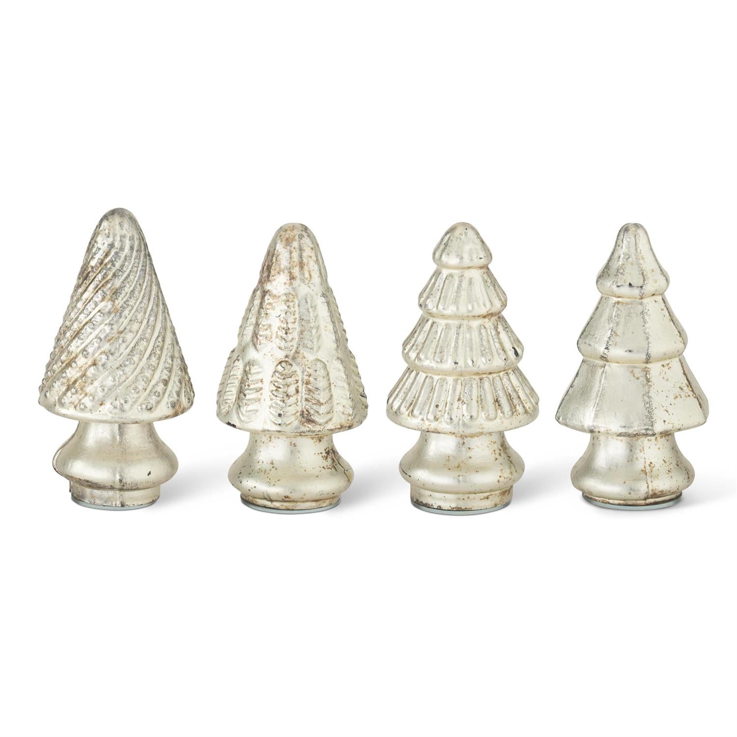 Primitive Christmas 5.25” Gold Mercury Glass Tree 4 pc set