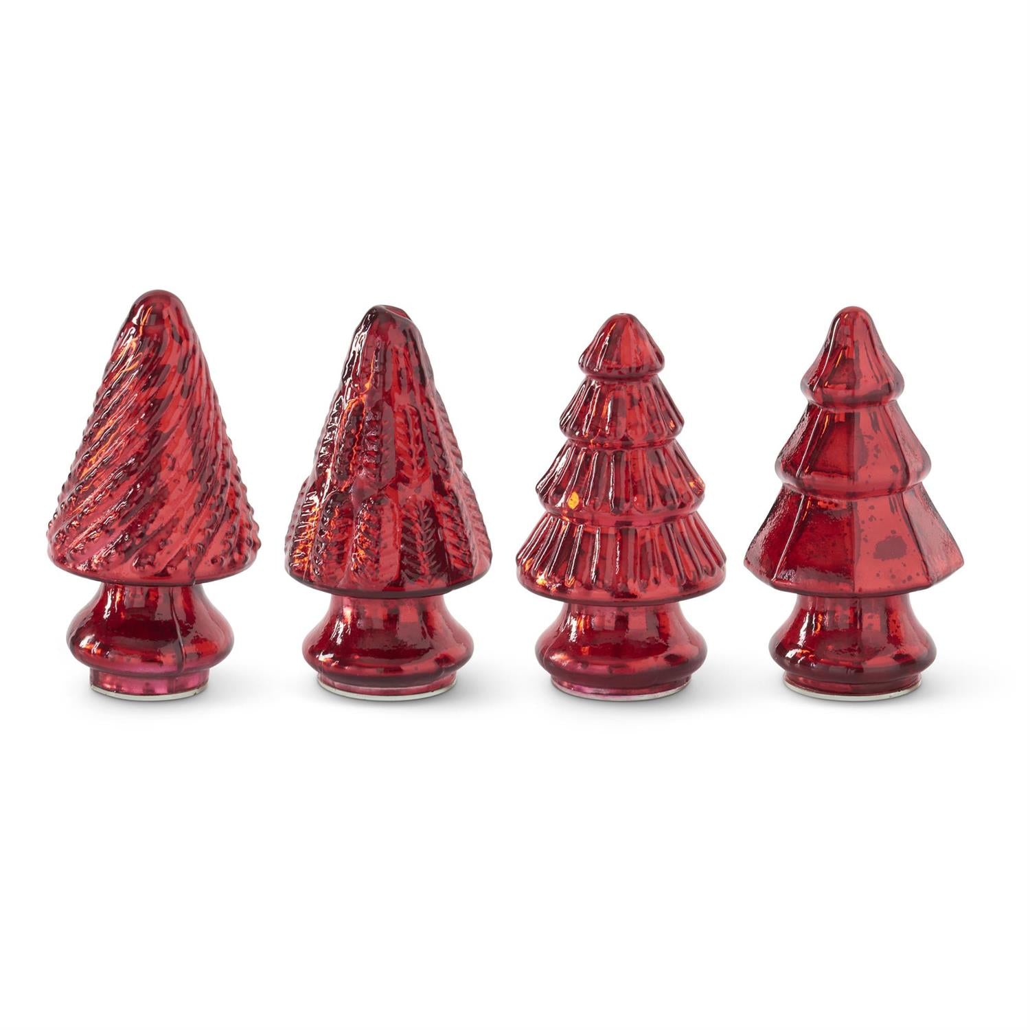 Primitive Christmas 5.25” Red Mercury Glass Tree 4 pc set