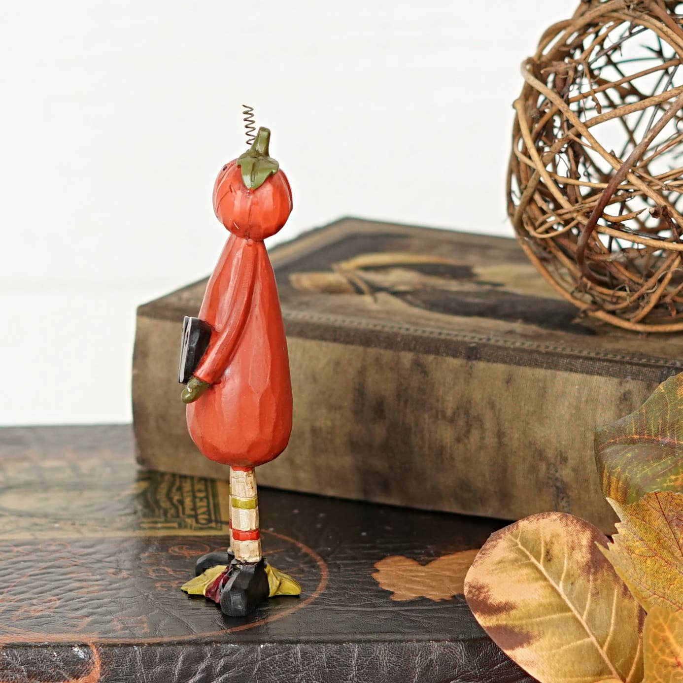 Primitive Halloween Jack O Lantern Boy w/ Boo Sign Figurine 5&quot; Shelf Sitter - The Primitive Pineapple Collection