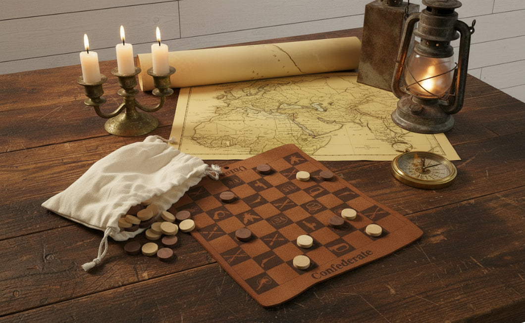 Civil War Checkers Set Handmade Leather Board Game - Historical Reproduction