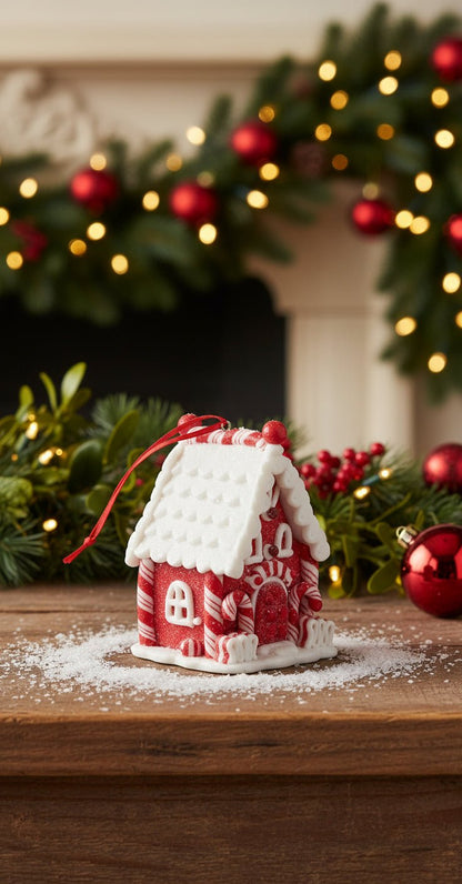 Christmas 3.75 Inch Red and White Candy Cane House Ornaments 3 Styles - The Primitive Pineapple Collection