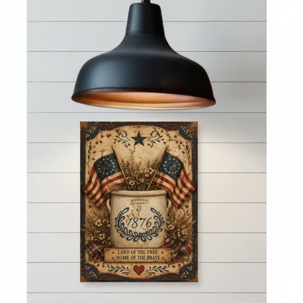 Primitive 1887 Crock Primitive Colonial 8x12 Metal Sign - The Primitive Pineapple Collection