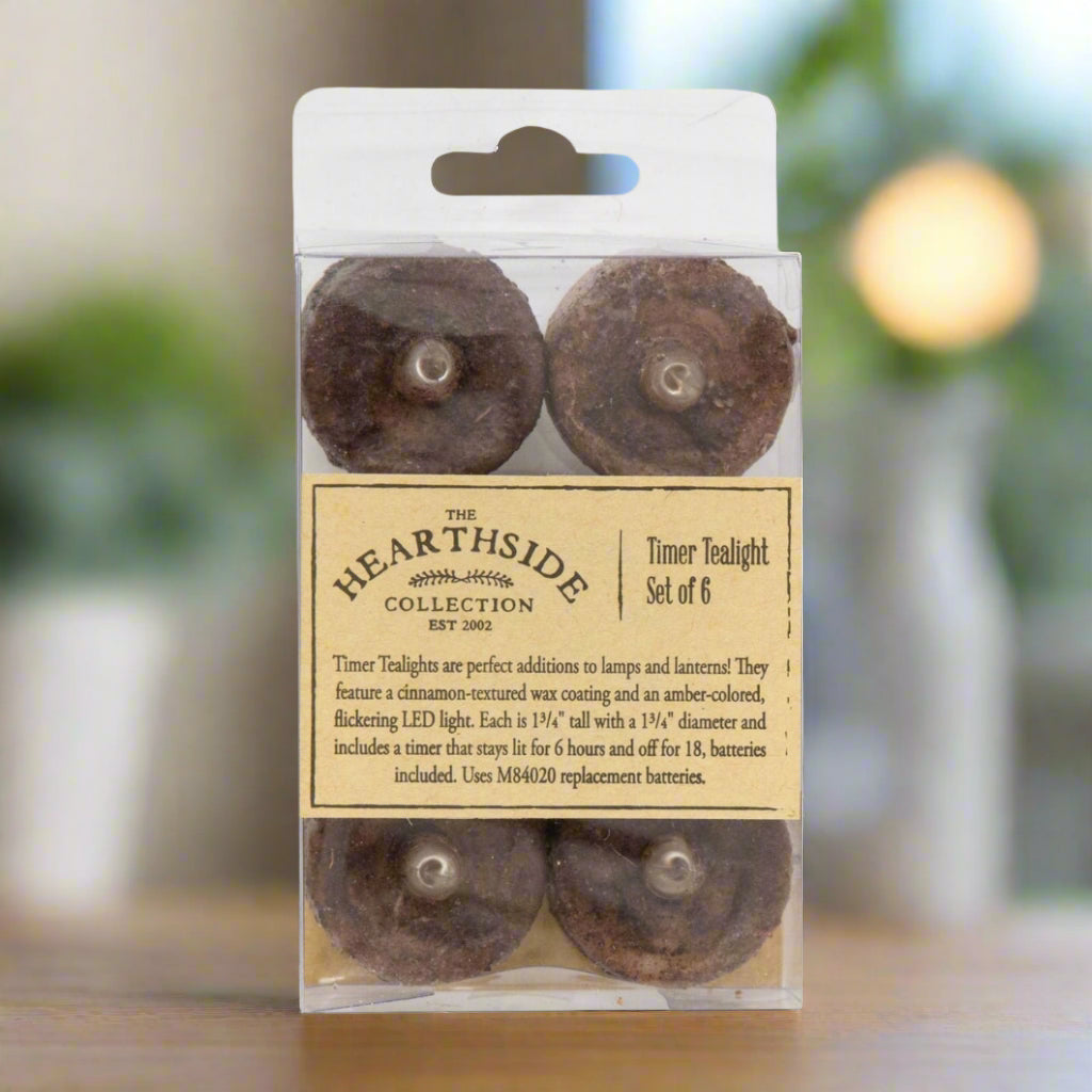 Primitive Farmhouse Burnt Mustard Timer LED Tealights Pack of 6 - The Primitive Pineapple Collection
