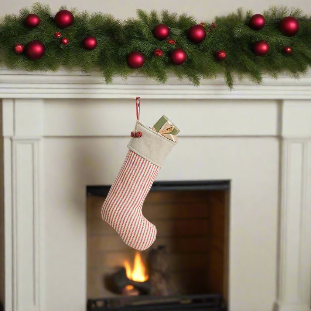 Primitive Christmas Sawyer Mill Red Ticking Stripe Stocking 12x20 - The Primitive Pineapple Collection