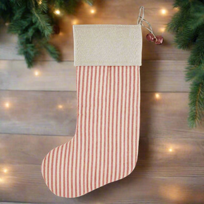 Primitive Christmas Sawyer Mill Red Ticking Stripe Stocking 12x20 - The Primitive Pineapple Collection