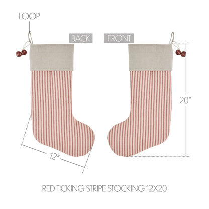 Primitive Christmas Sawyer Mill Red Ticking Stripe Stocking 12x20 - The Primitive Pineapple Collection