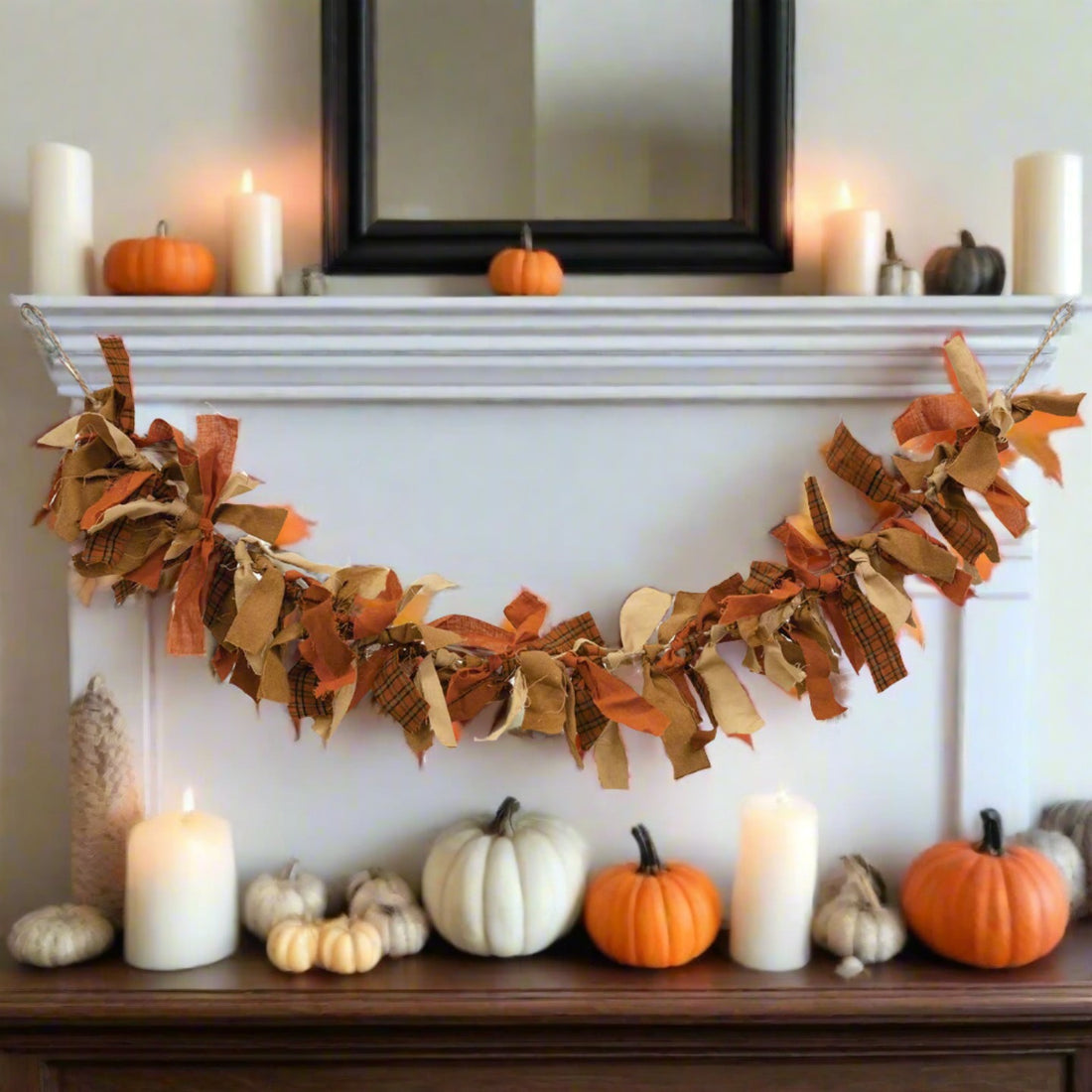 Primitive Halloween Fall Colors Rag Garland 34" - The Primitive Pineapple Collection
