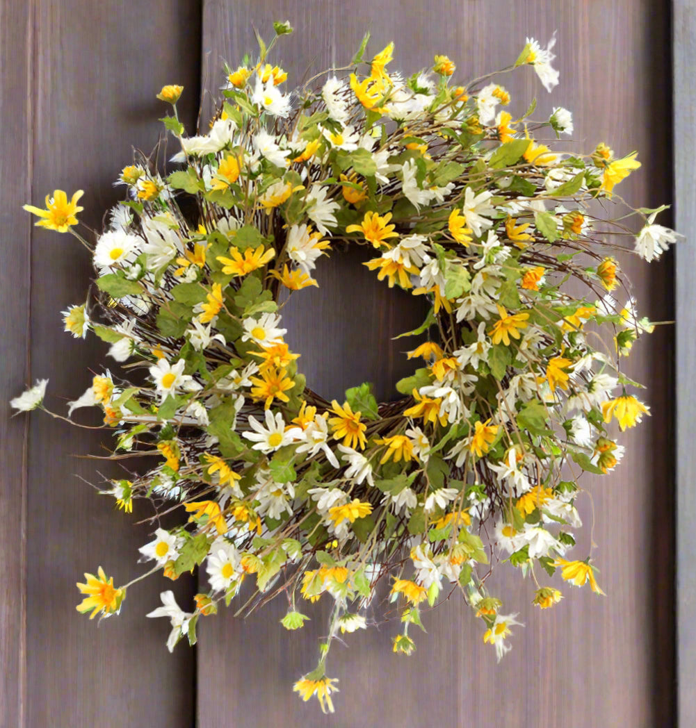 Primitive Spring Easter Daisy Wreath 24&quot;