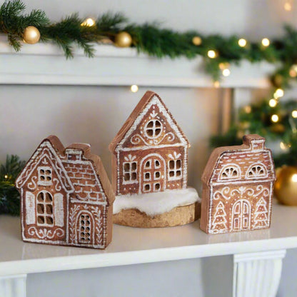 Primitive Christmas Gingerbread Village Chunky Shelf Sitter Set - The Primitive Pineapple Collection