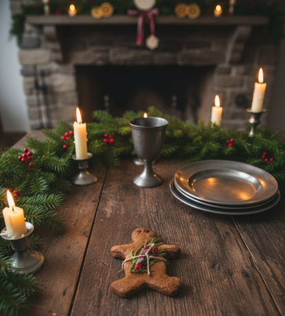 Primitive Christmas 5&quot; Gingerbread Boy Cookie w/ Candy Cane and Greens - The Primitive Pineapple Collection