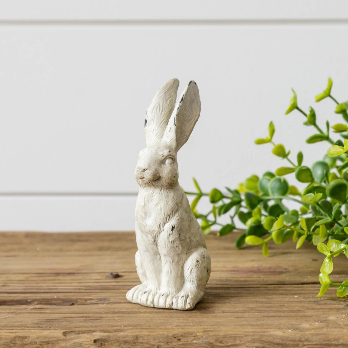 Primitive Farmhouse Spring Easter 5&quot; Distressed White Bunny Rabbit Figurine