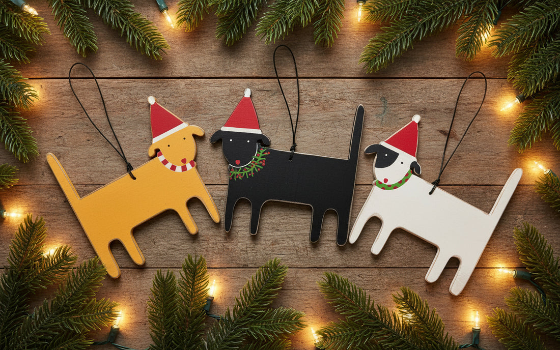 Christmas Vintage Look 3 pc Christmas Dogs Ornament Set