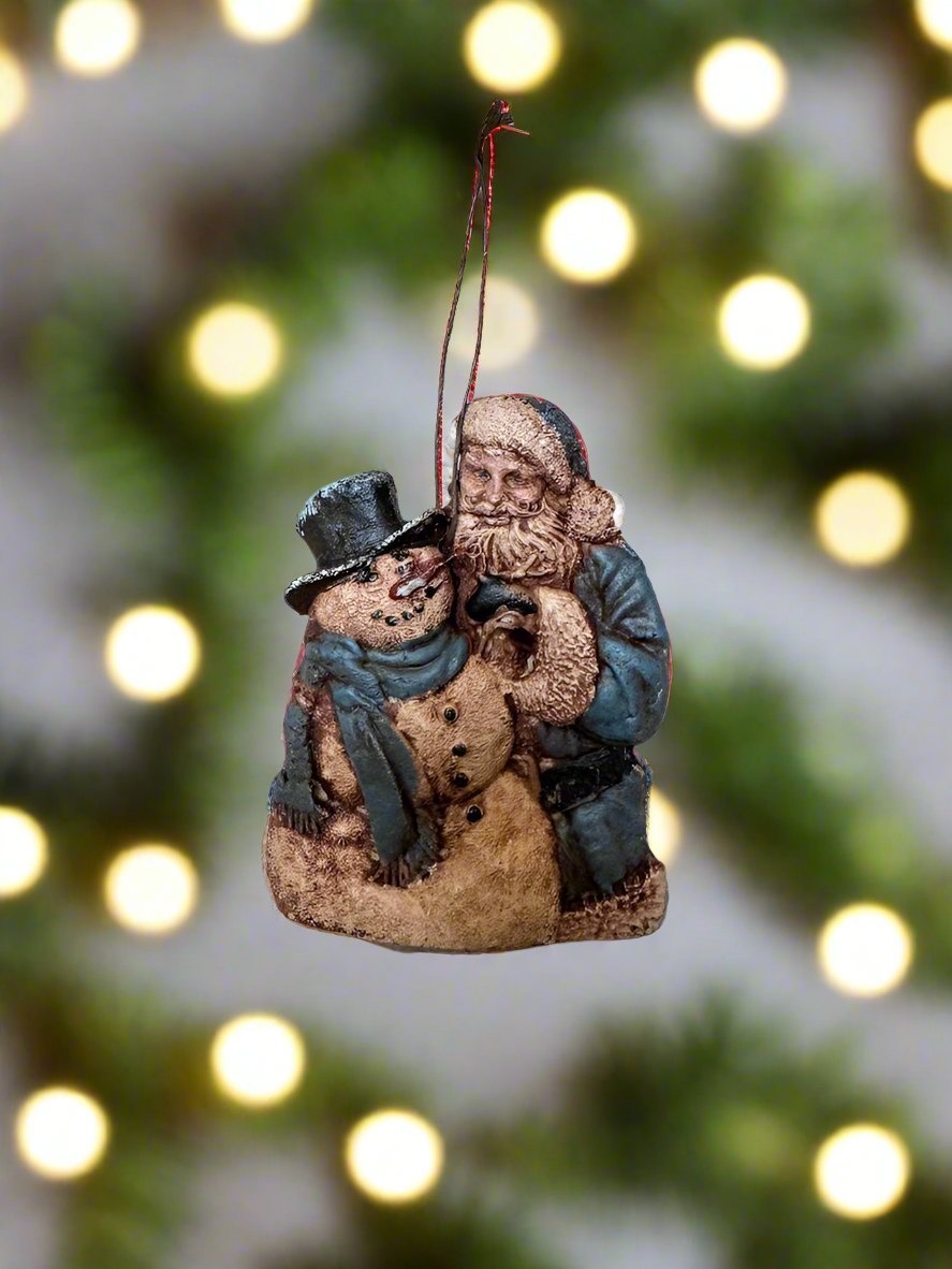 Primitive Christmas 5” Handmade Belsnickle Santa with Snowman Ornament - The Primitive Pineapple Collection