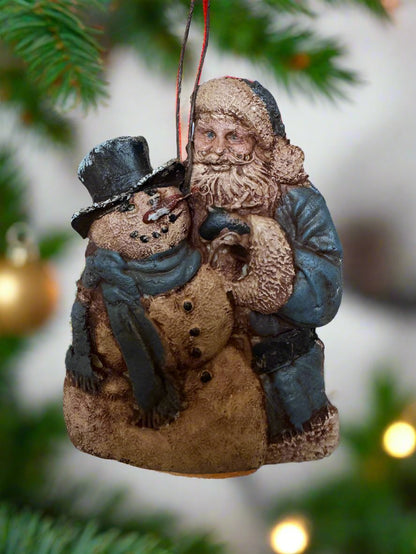 Primitive Christmas 5” Handmade Belsnickle Santa with Snowman Ornament