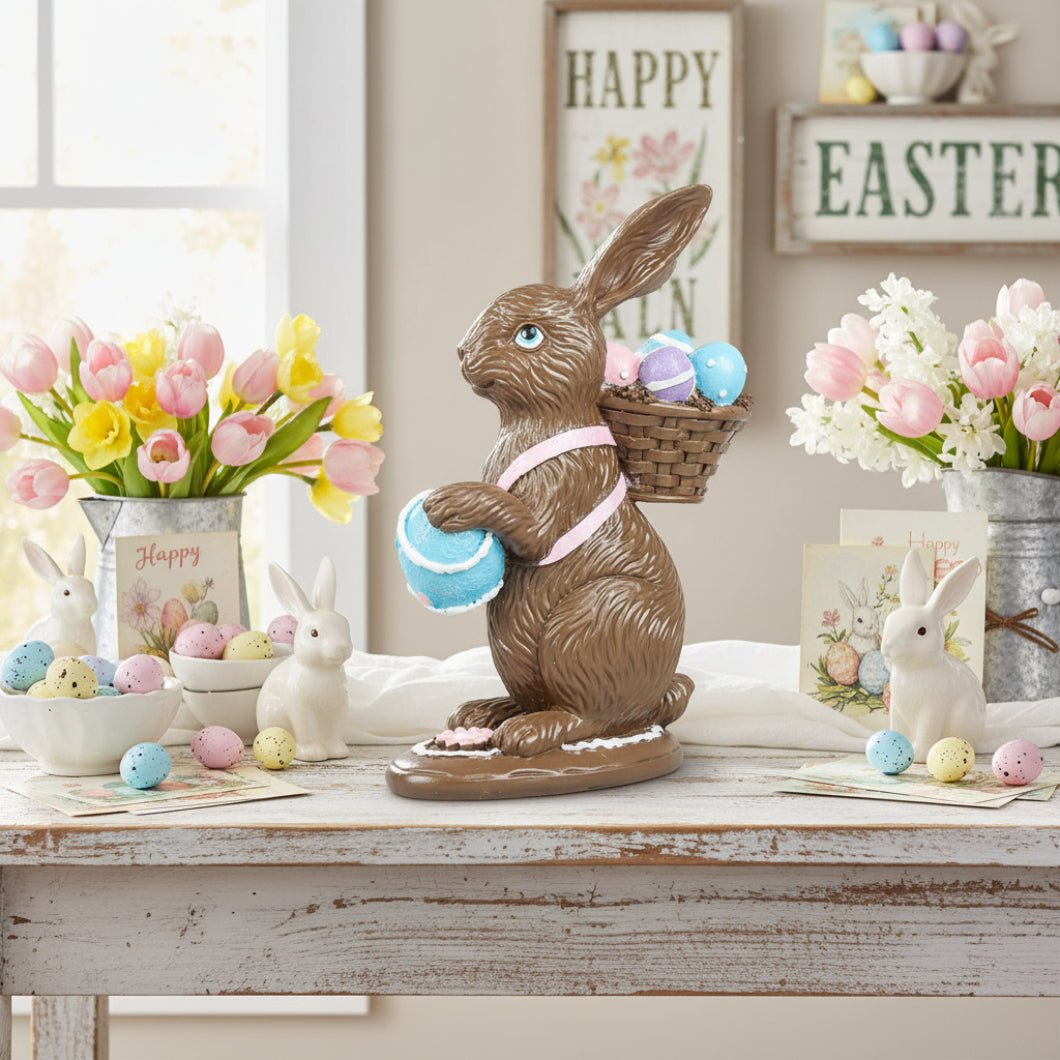 Farmhouse Spring Easter Faux Chocolate Bunny Figurine 2 Styles - The Primitive Pineapple Collection