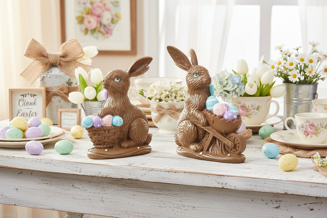 Farmhouse Spring Easter Faux Chocolate Bunny Figurine 2 Designs - The Primitive Pineapple Collection