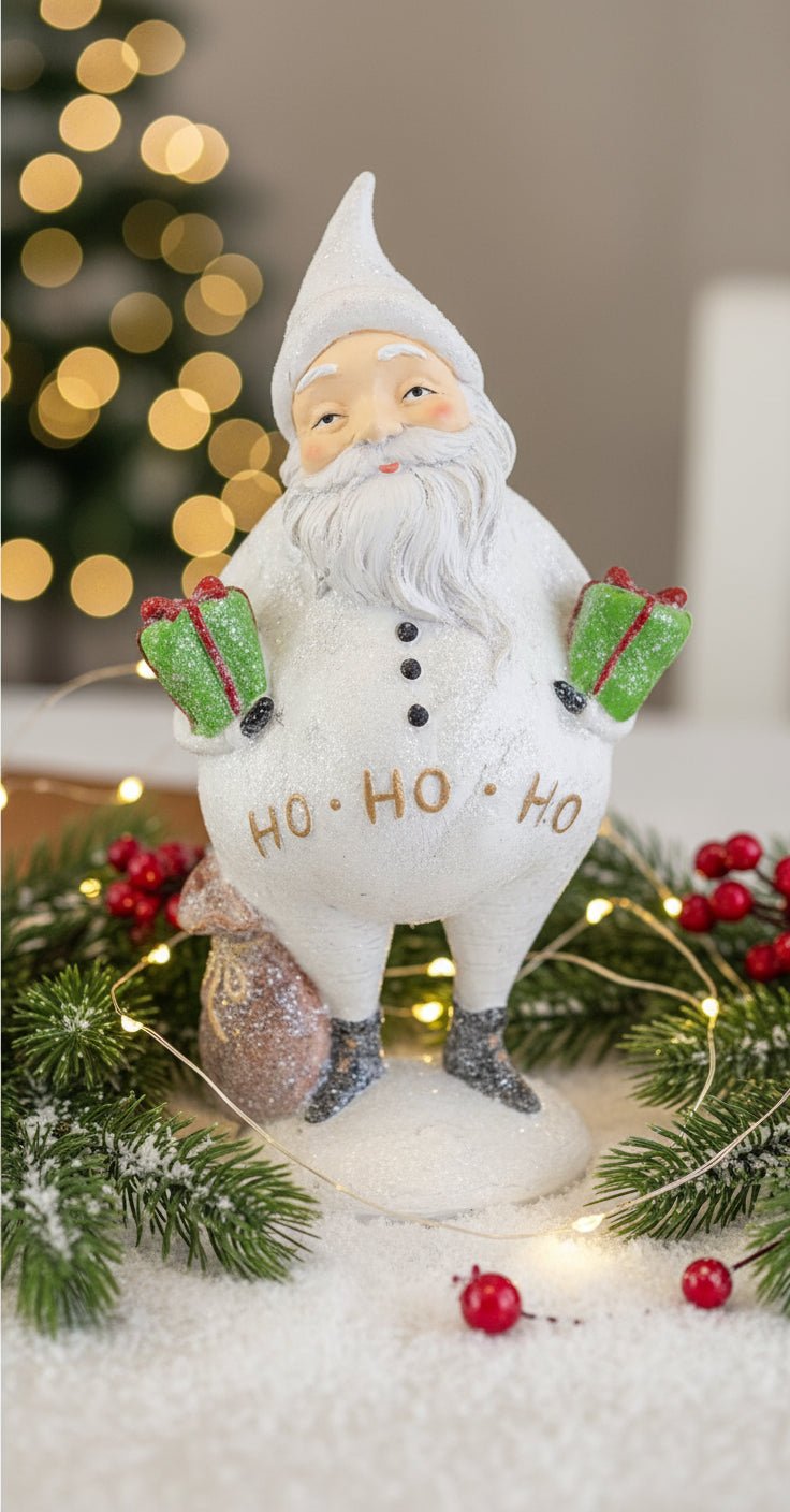 Primitive Christmas Folk Art Glitter White Santa 12.5&quot; 2 styles - The Primitive Pineapple Collection
