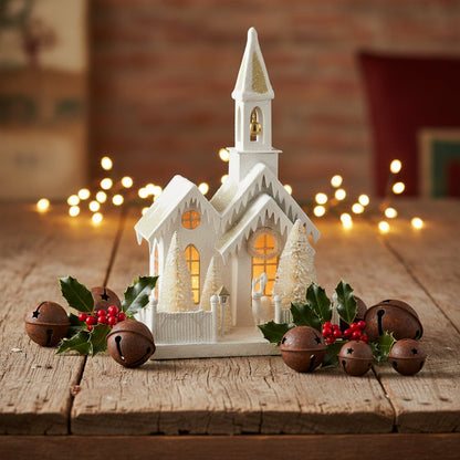 Bethany Lowe 16" Christmas Peaceful Church Bottle w/ Brush Tree LC9581 - The Primitive Pineapple Collection