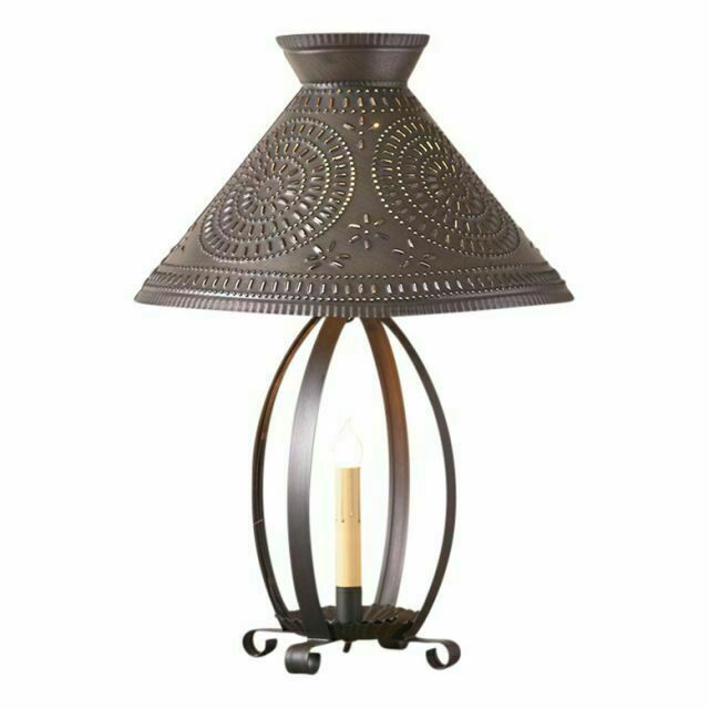 Primitive/Colonial Betsy Ross Lamp w/ Pierced Tin Shade Kettle Black - The Primitive Pineapple Collection